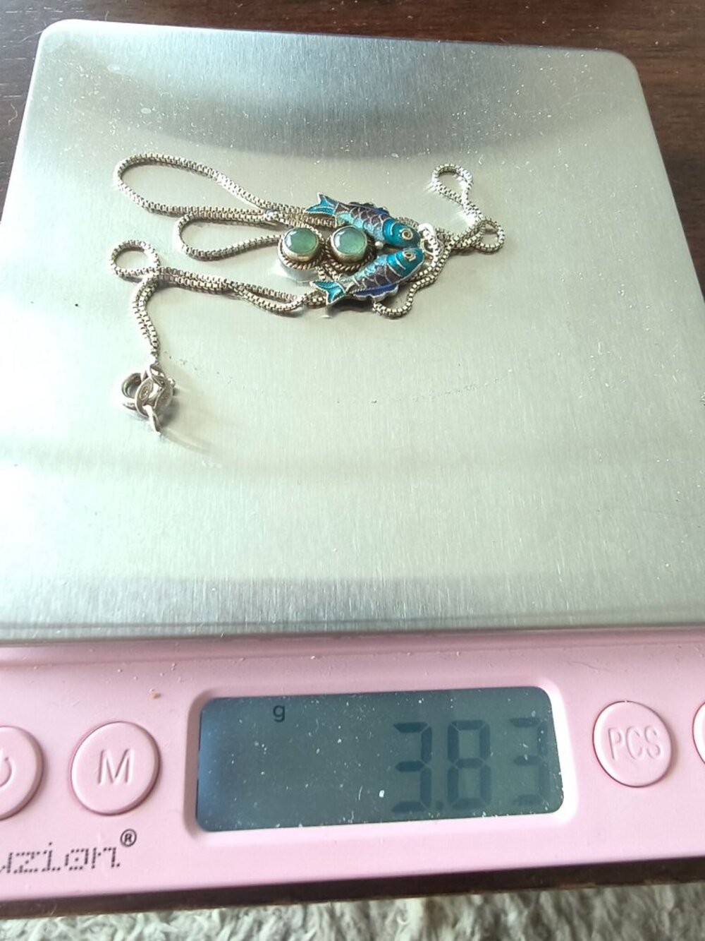 Sterling Silver Kissing Koi Pendant with Blue Cloisonné Enamel & 925 Box Chain - Picture 8 of 8